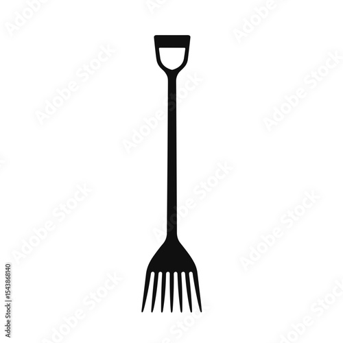 Silhouette of garden fork with D-handle and four curved tines, representing manual labor, soil preparation, and gardening equipment in construction context