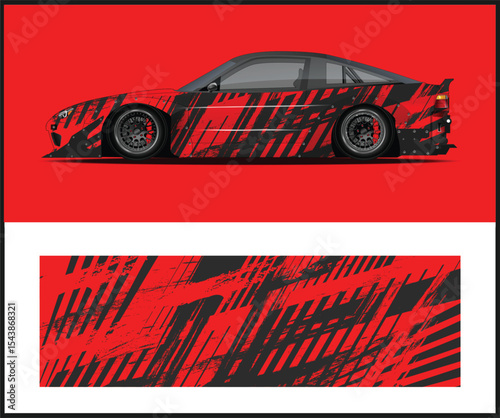 Red and Black Classic Car with Racing Stripes and Decal Design