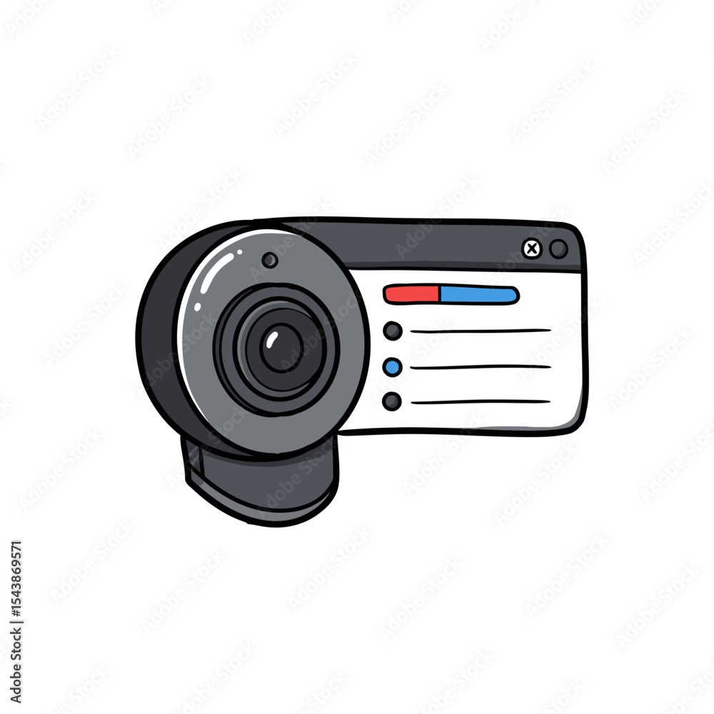 Fototapeta premium Cartoon Webcam with Control Panel and Recording Indicators.