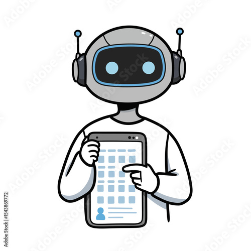 Friendly Robot Presenting Information on a Digital Tablet Screen.