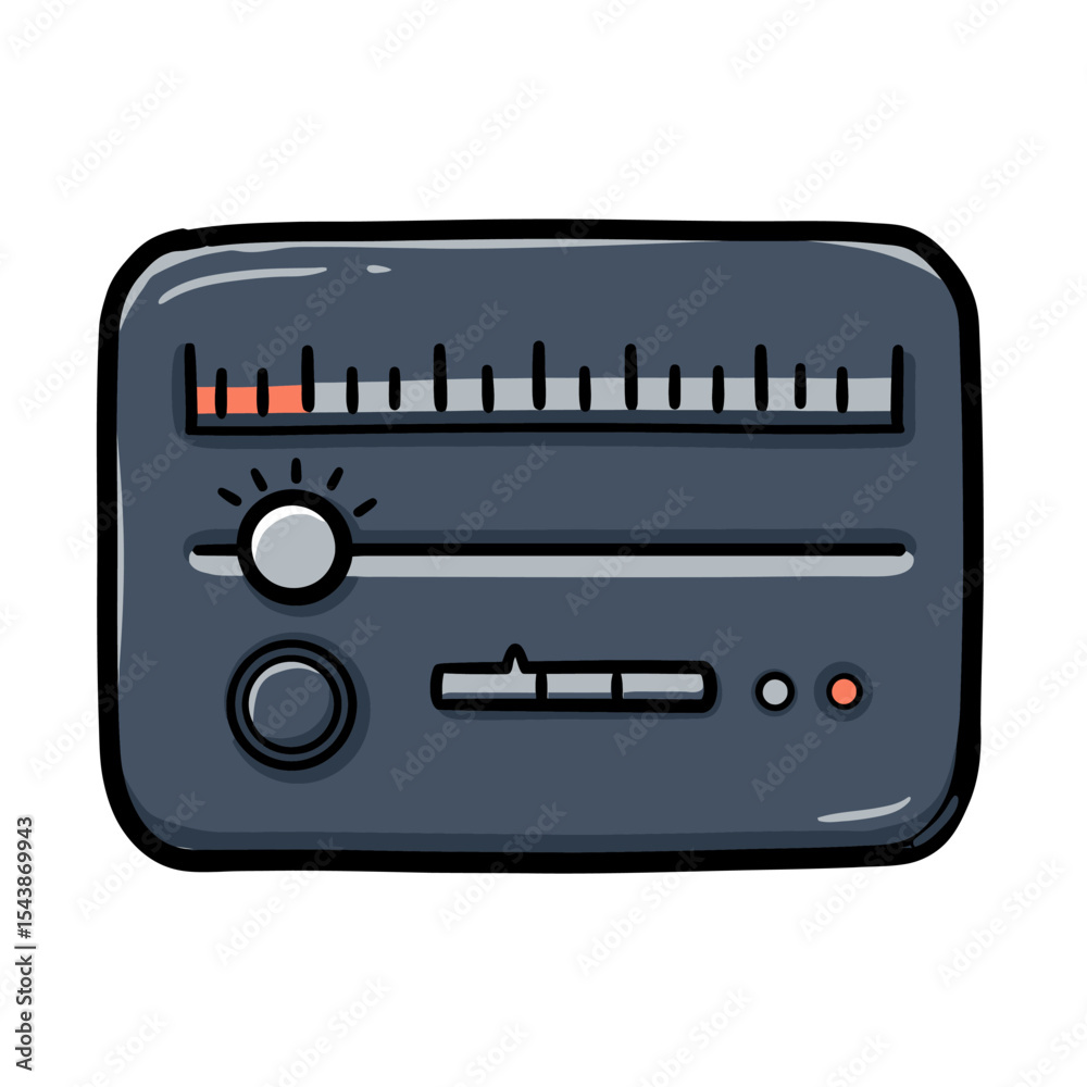 Obraz premium Cartoon Illustration of a Vintage Radio Receiver with Orange Indicator.