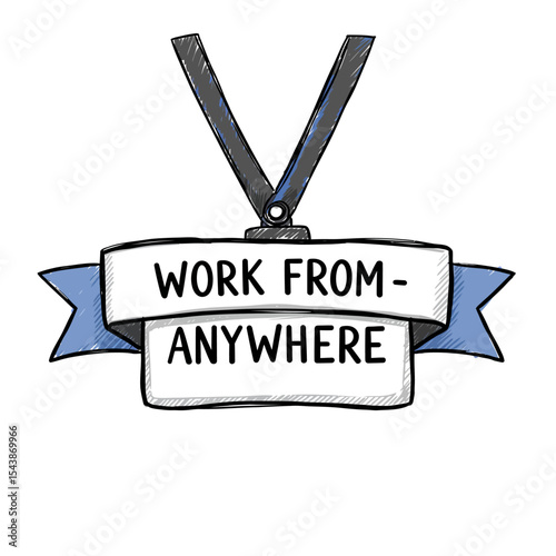 Hand-Drawn Work From Anywhere Medallion Badge.