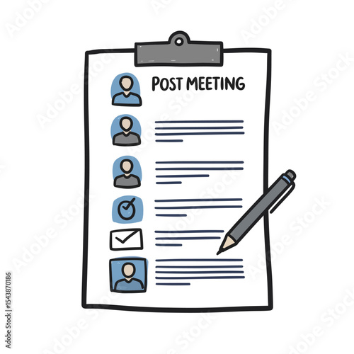 Post Meeting Checklist with Team Members and Action Items Illustration.