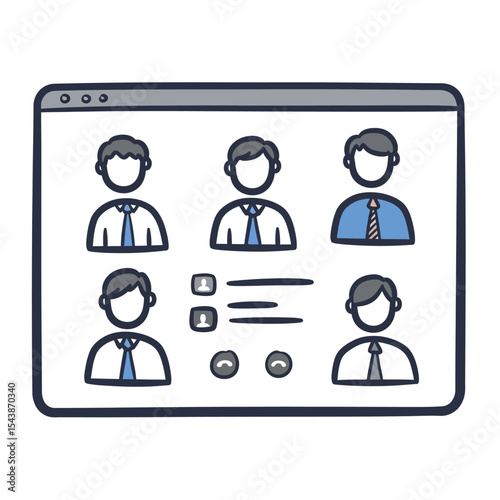 Stylized Video Conference Interface with Six Participants and Simple Controls.