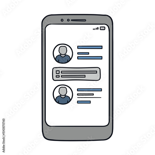 Illustrated Smartphone Displaying Messaging Conversation with User Profiles.