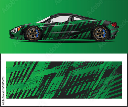 Red and Black Abstract Car Wrap Design for a Sport Coupe