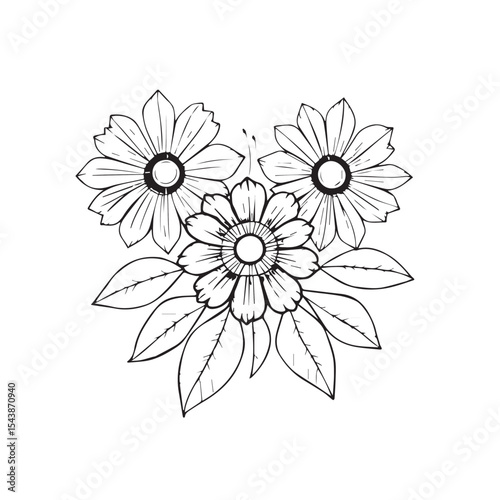 Hand drawn black and white flower bouquet illustration