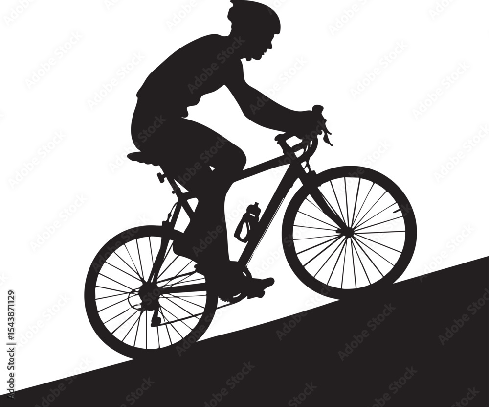 Fototapeta premium Silhouette of a cyclist riding uphill, dynamic pose on white background