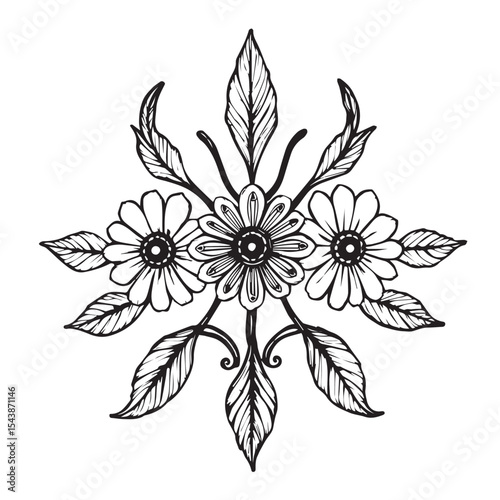 Elegant black and white floral illustration