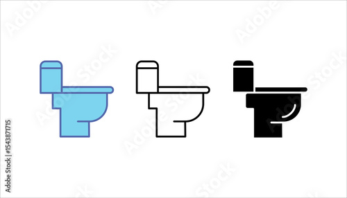 Toilet line icon set. WC outline sign. Man, woman, shower symbol. Restroom for male, female, disabled pictograms. No smoking, do not throw trash in toilet bowl. Editable stroke. Vector graphics

