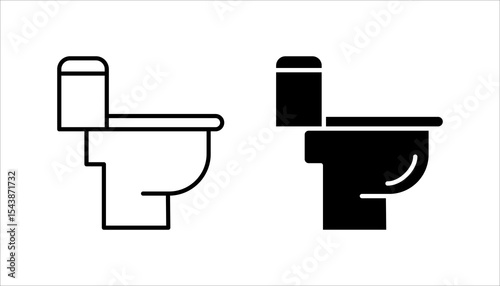 Toilet line icon set. WC outline sign. Man, woman, shower symbol. Restroom for male, female, disabled pictograms. No smoking, do not throw trash in toilet bowl. Editable stroke. Vector graphics
