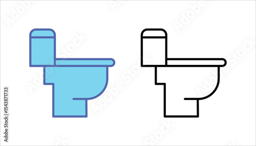 Toilet line icon set. WC outline sign. Man, woman, shower symbol. Restroom for male, female, disabled pictograms. No smoking, do not throw trash in toilet bowl. Editable stroke. Vector graphics
