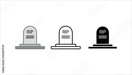 Black line Tombstone with RIP written on it icon isolated on white background. Grave icon. Set icons colorful. Vector
