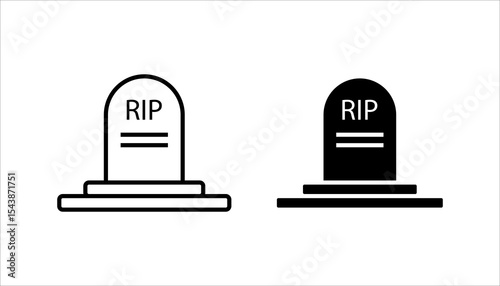 Black line Tombstone with RIP written on it icon isolated on white background. Grave icon. Set icons colorful. Vector
