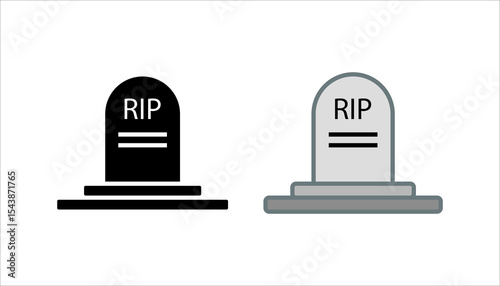 Black line Tombstone with RIP written on it icon isolated on white background. Grave icon. Set icons colorful. Vector
