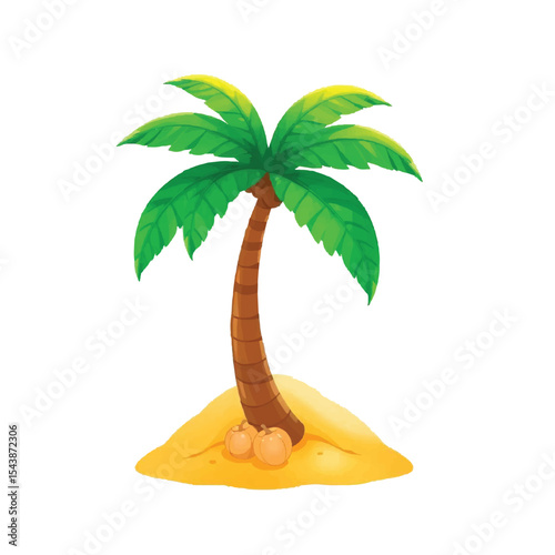 Cartoon palm tree on sandy island silhouette