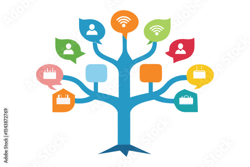 Surreal Democracy Tree Vector – Microphone Branches & Multilingual Speech Bubble Leaves