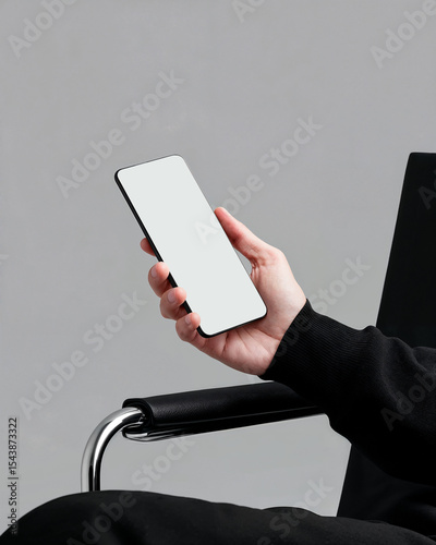 Hand Holding Smart Phone Mockup on Black Minimalist Scene