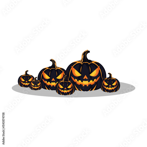 Row of Scary Pumpkins – Halloween Vector Art