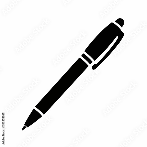 Black pen with click mechanism on white background  