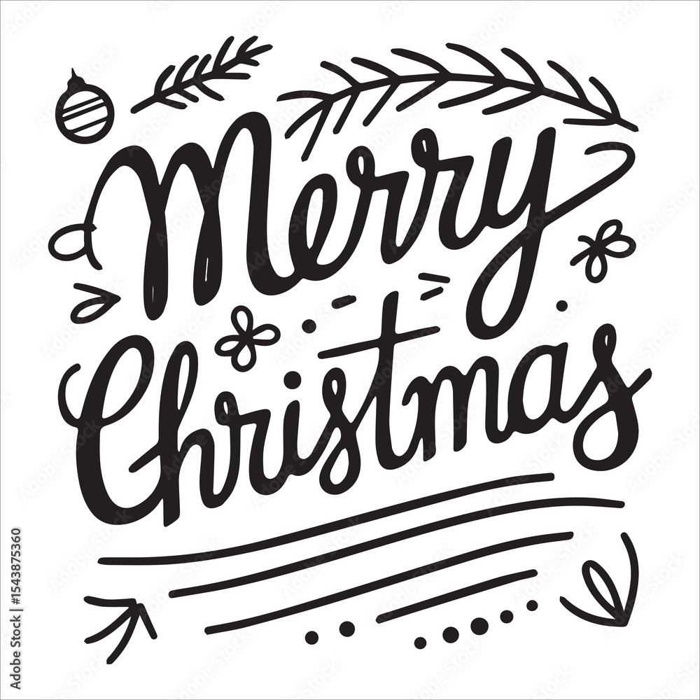 Fototapeta premium Black and White Christmas Greeting Line Art