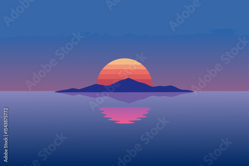  calm ocean and island reflection with gradient