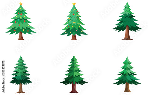 Pine Trees Vector Designs Set Minimal Flat Evergreen Tree Graphics for Nature and Forest Themes