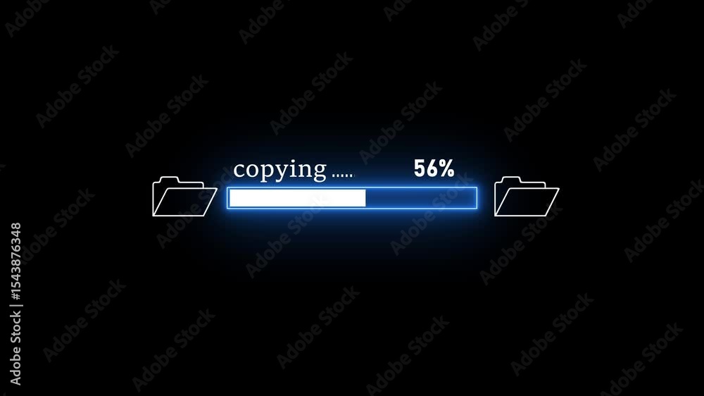 A visual representation of file copying or data transfer in progress, typically shown with loading bars, file icons, or animated arrows. It symbolizes digital file movement