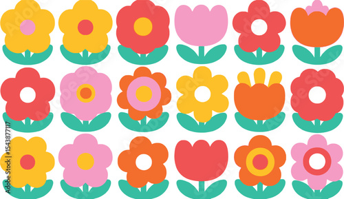 Retro Floral Pattern with Cheerful Colors: A Vintage-Inspired Design for Textiles and Decorative Applications in Graphic Design
