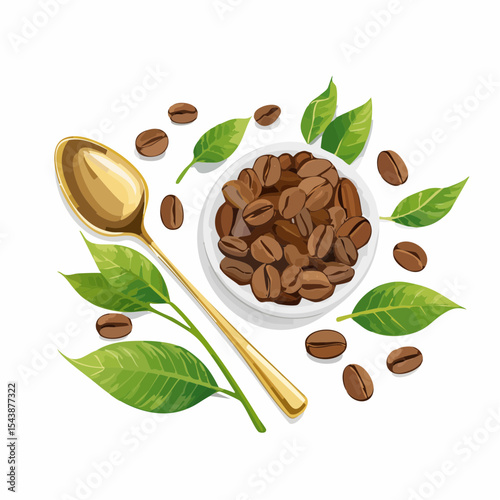 coffee beans and a spoon of roasted arabica