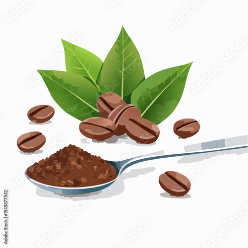 coffee beans and a spoon of roasted arabica