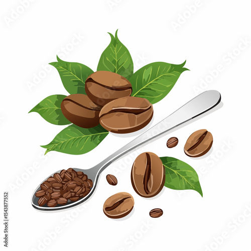 coffee beans and a spoon of roasted arabica