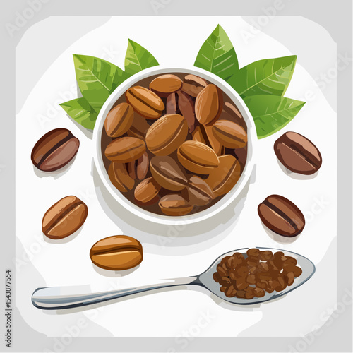coffee beans and a spoon of roasted arabica