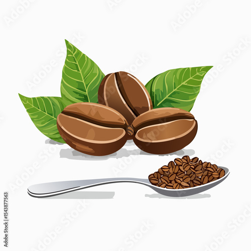coffee beans and a spoon of roasted arabica