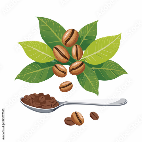 coffee beans and a spoon of roasted arabica