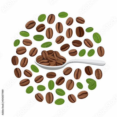 coffee beans and a spoon of roasted arabica