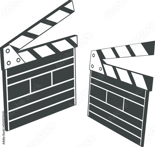 Pair of Minimalist Monochrome Film Clapperboards – One Open and One Closed with Classic Black and White Stripes and Scene/Take Number Lines, movie clapper board