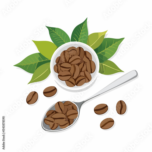 coffee beans and a spoon of roasted arabica