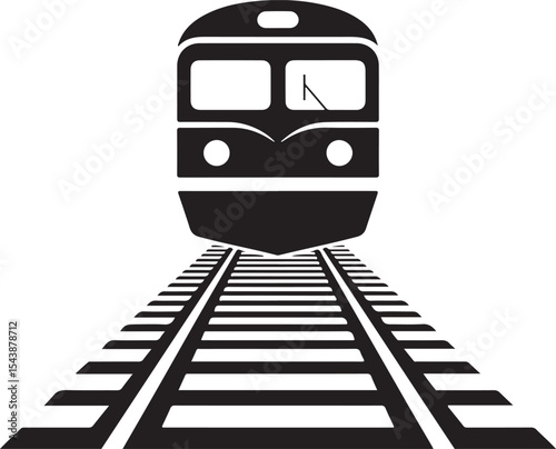 train silhouette on railway track in bold minimal vector style representing transportation