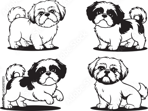 cartoon puppies in different poses vector set perfect for pet illustrations, dog-themed artwork, and children’s designs