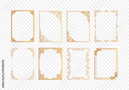 Set of Decorative vintage frames and borders set,Gold photo frame with a corner Thailand line floral for the picture, andVector design decoration pattern style. Border design is pattern Thai art style