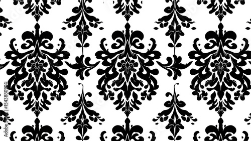 Seamless damask pattern. Black and white vector background.