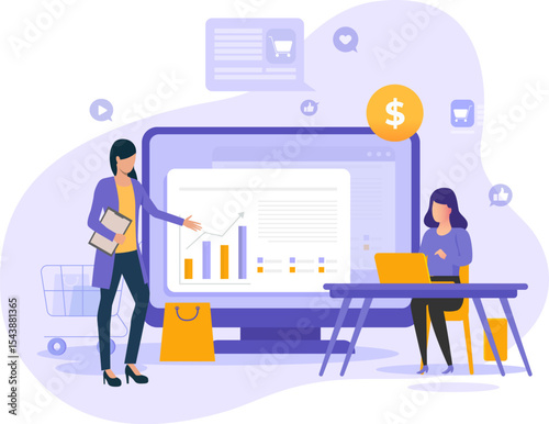 Shopping Data Analysis Illustration – E-commerce Analytics and Consumer Insights Concept