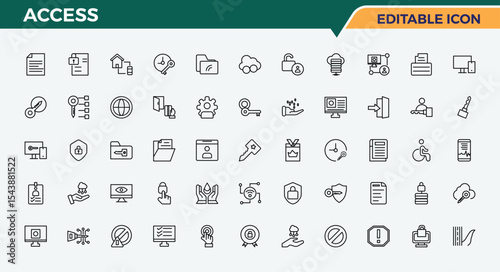 Access simple icon set. Authentication icon set. Includes symbols for identity, biometric, identification, authentication and more. Editable stroke collections.