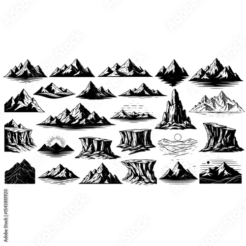 Mountain range peak landscape vector illustration design elements silhouette nature outdoor adventure travel 100
