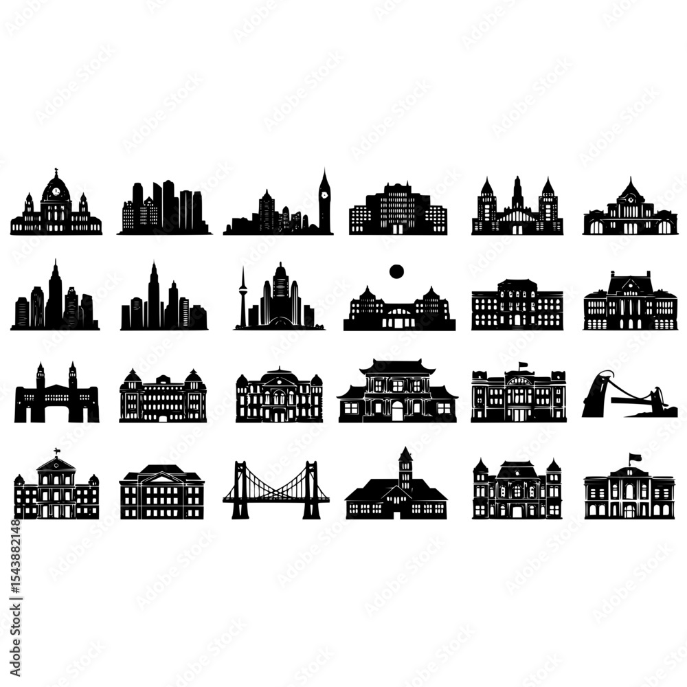 Naklejka premium Architecture silhouette buildings skyline cityscape landmarks monuments travel urban design vector illustration