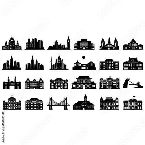 Architecture silhouette buildings skyline cityscape landmarks monuments travel urban design vector illustration
