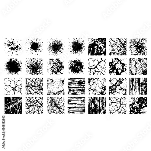 Grunge texture overlay vector collection, distress textures, black and white abstract grunge background set