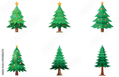 Pine Trees Vector Designs Set Clean Minimal Flat Evergreen Tree Illustrations for Nature Themes