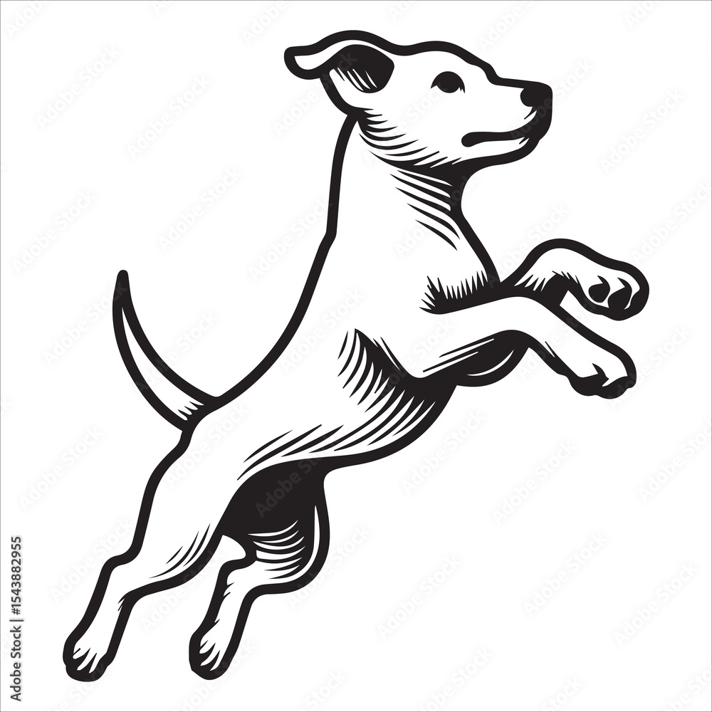 Obraz premium Jumping Dog Line Drawing Vector Illustration